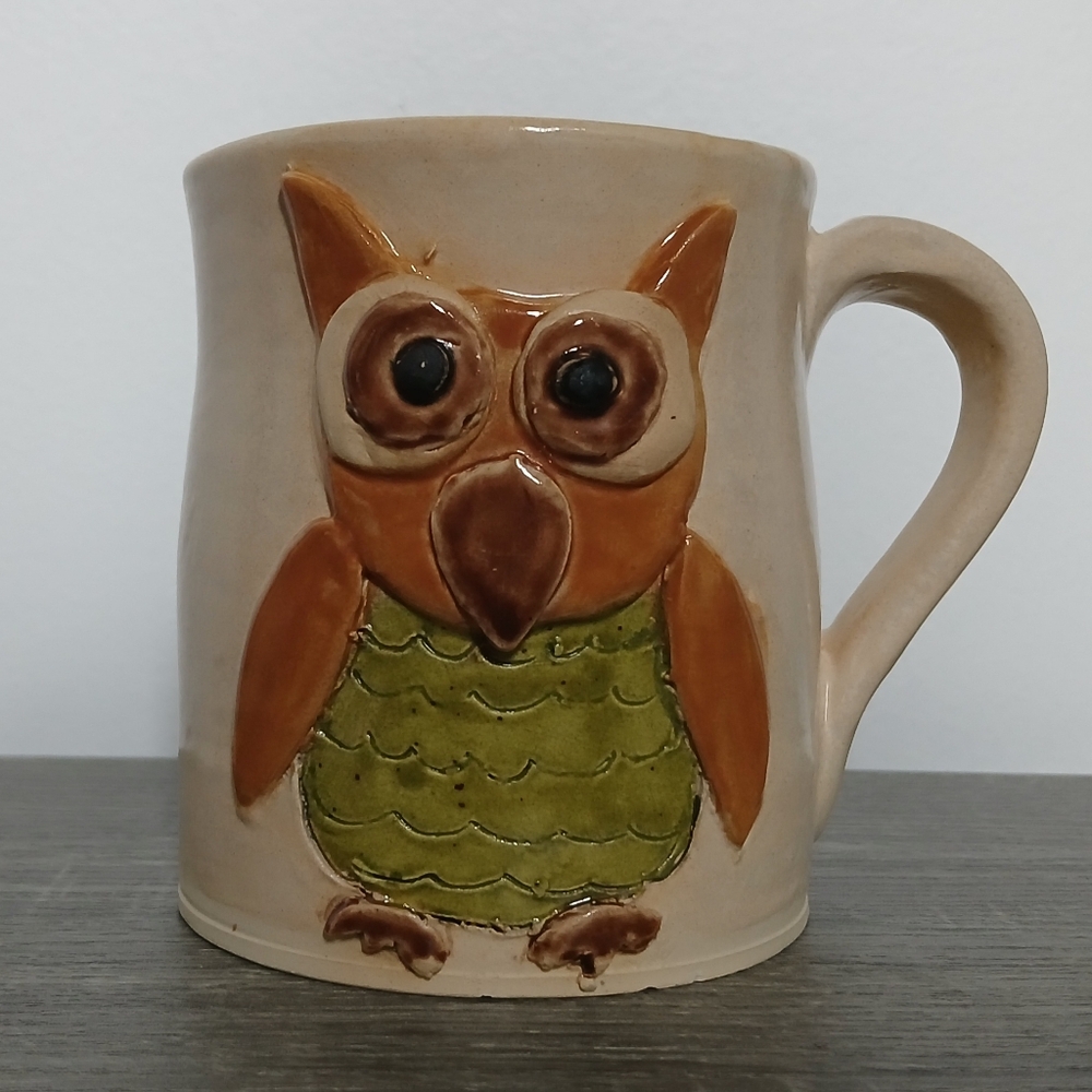 Studio Pottery Owl Mug Damaged